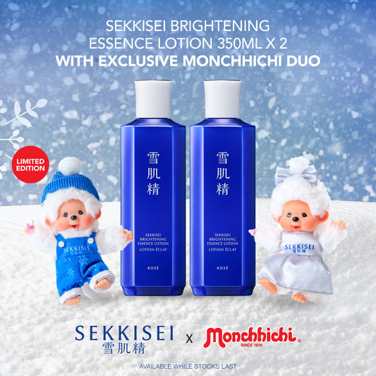 SEKKISEI Brightening Essence Lotion 350ml Duo Set with Exclusive Monchhichi Duo